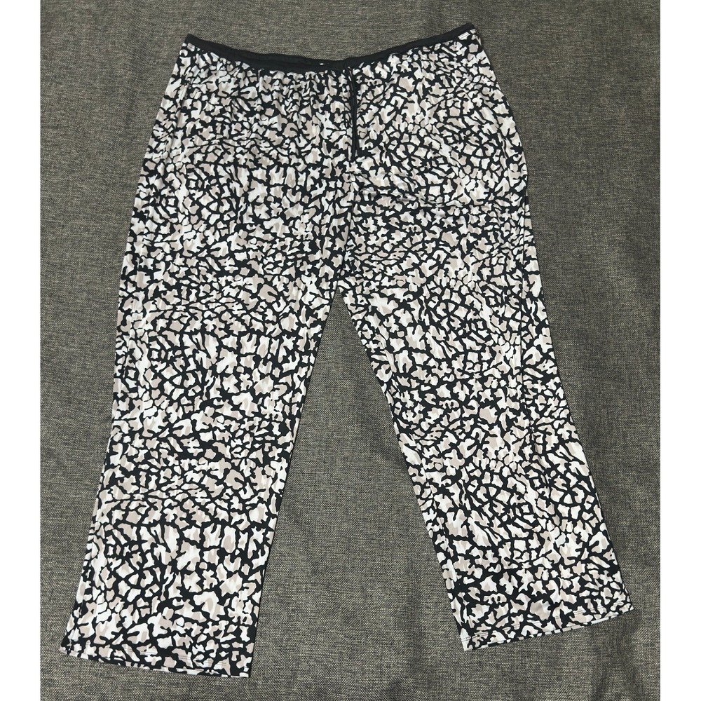 Anne Klein Womens 2X Pajama Pants Black White Animal Print Drawstring